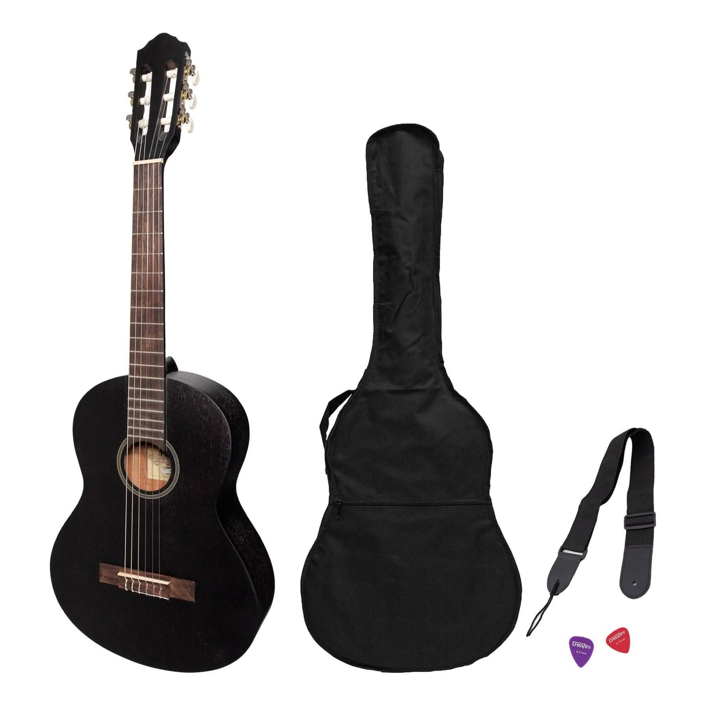 Martinez 'Slim Jim' 3/4 Size Student Classical Guitar Pack with Built In Tuner (Black) - GIG Guitars