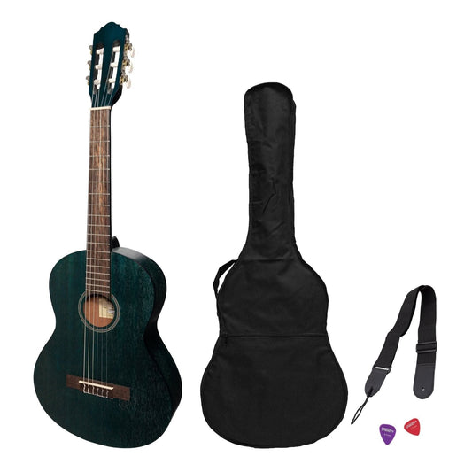 Martinez 'Slim Jim' 3/4 Size Student Classical Guitar Pack with Built In Tuner (Blue) - GIG Guitars