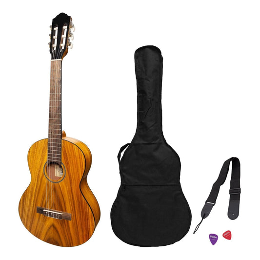 Martinez 'Slim Jim' 3/4 Size Student Classical Guitar Pack with Built In Tuner (Koa) - GIG Guitars