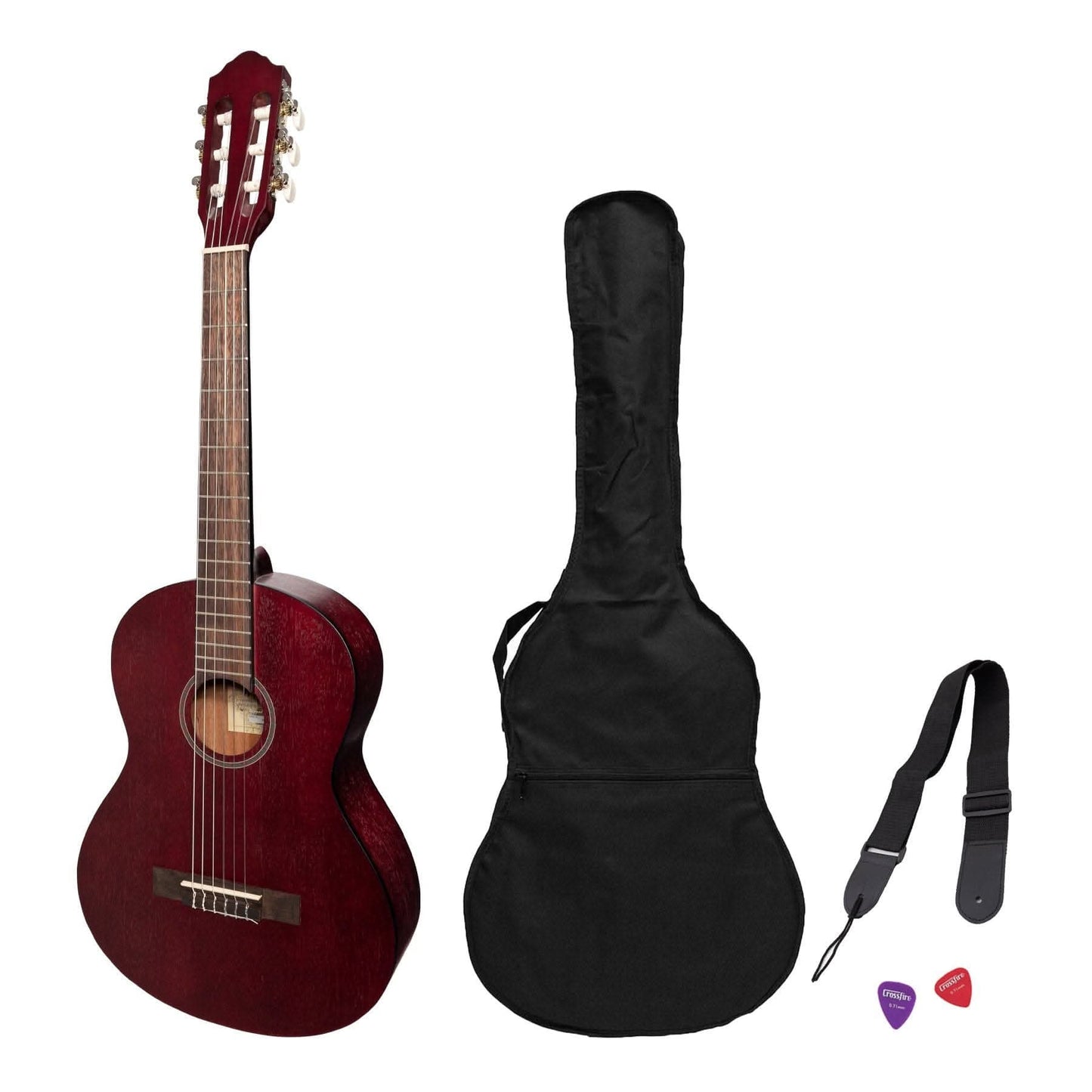 Martinez 'Slim Jim' 3/4 Size Student Classical Guitar Pack with Built In Tuner (Red) - GIG Guitars