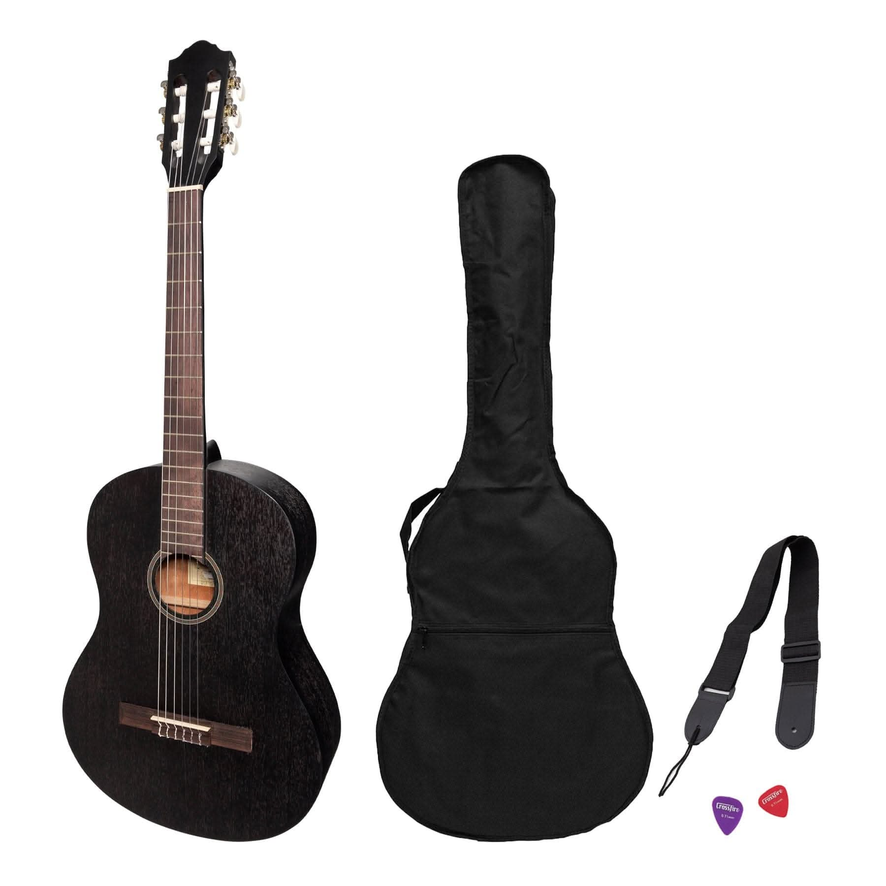 Martinez 'Slim Jim' Full Size Student Classical Guitar Pack with Built In Tuner (Black) - GIG Guitars