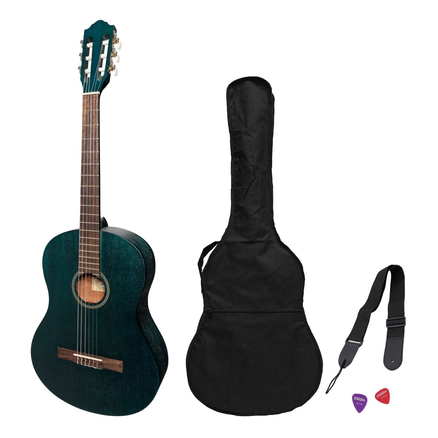 Martinez 'Slim Jim' Full Size Student Classical Guitar Pack with Built In Tuner (Blue) - GIG Guitars