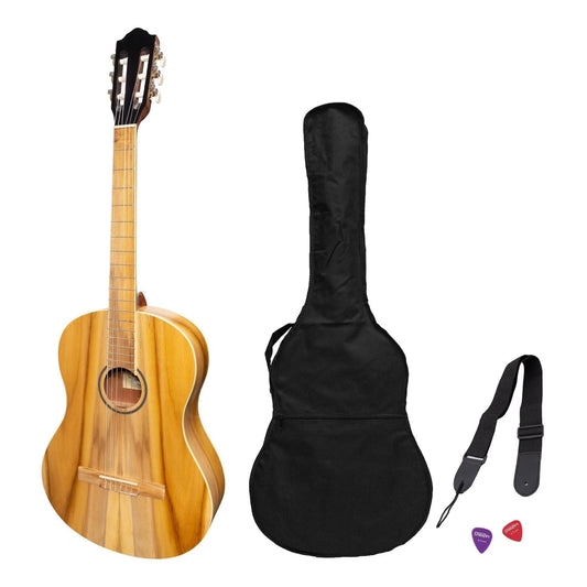 Martinez 'Slim Jim' Full Size Student Classical Guitar Pack with Built In Tuner (Jati-Teakwood) - GIG Guitars