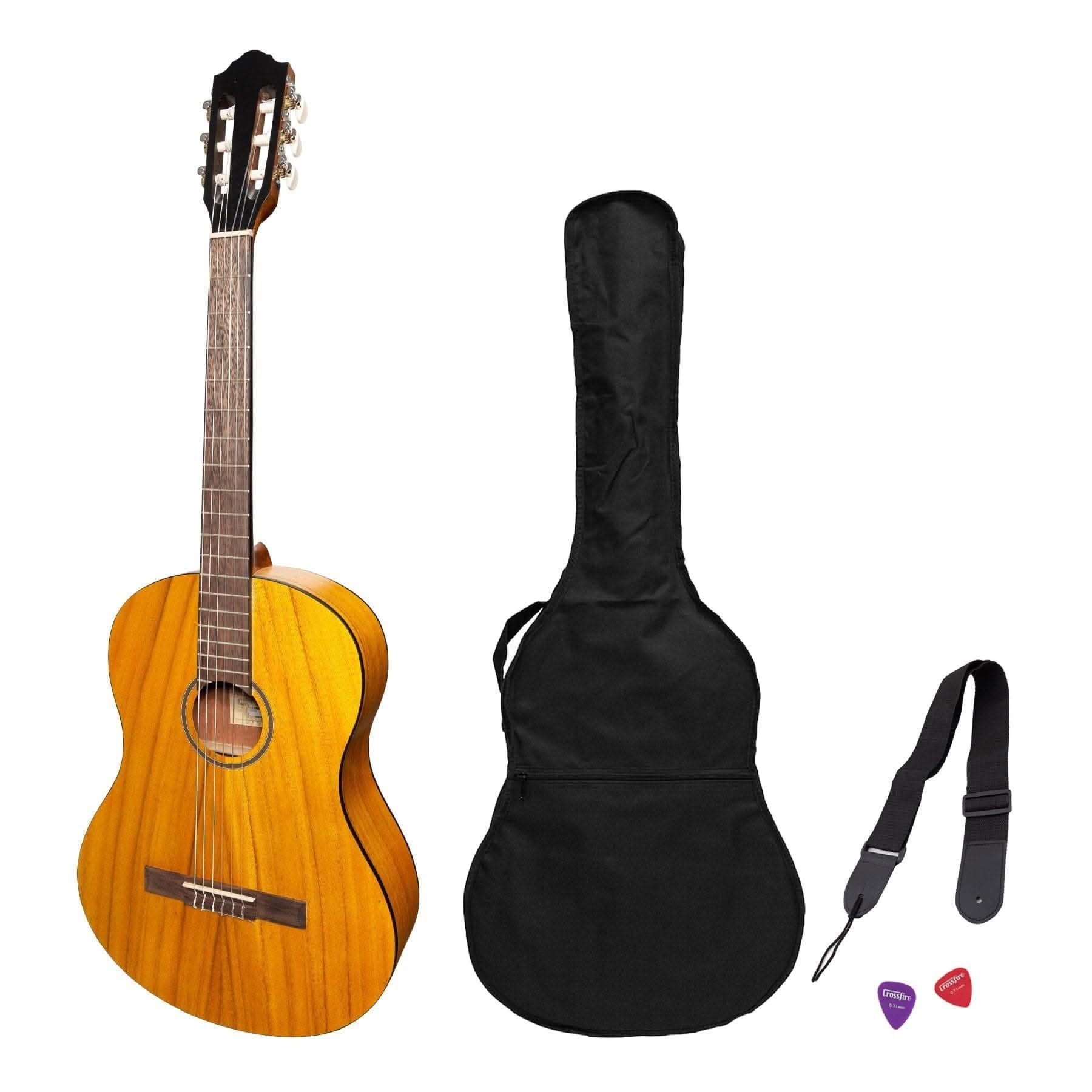 Martinez 'Slim Jim' Full Size Student Classical Guitar Pack with Built In Tuner (Koa) - GIG Guitars