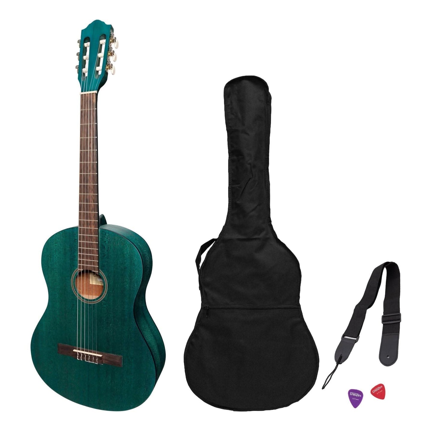 Martinez 'Slim Jim' Full Size Student Classical Guitar Pack with Built In Tuner (Teal Green) - GIG Guitars