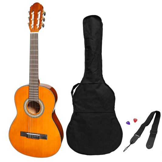 Martinez 'Slim Jim' G-Series 3/4 Size Student Classical Guitar Pack with Built In Tuner (Amber-Gloss) - GIG Guitars