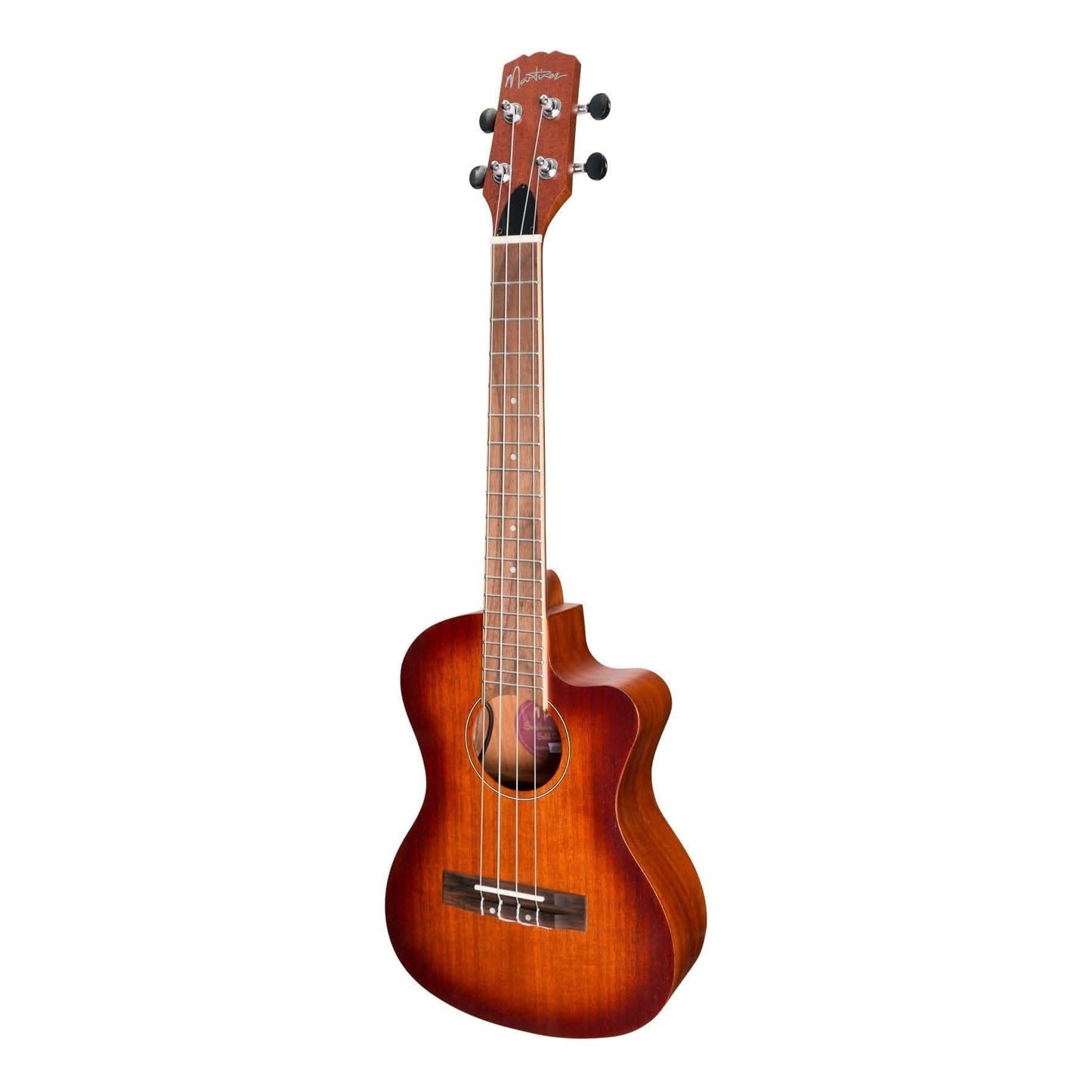 Martinez 'Southern Belle 6 Series' Mahogany Solid Top Electric Cutaway Tenor Ukulele with Hard Case (Sunburst) - GIG Guitars