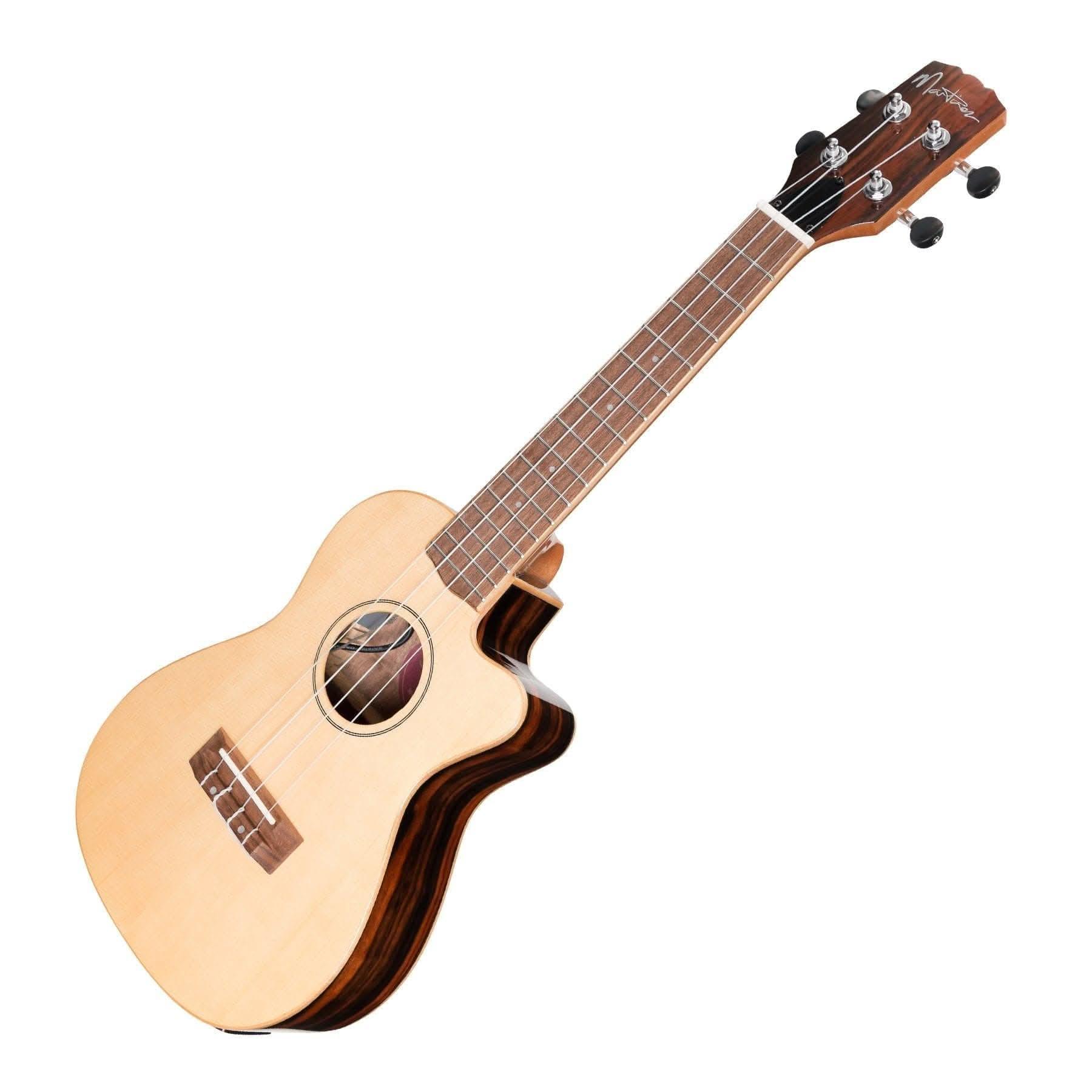 Martinez 'Southern Belle 7 Series' Spruce Solid Top Electric Cutaway Concert Ukulele with Hard Case (Natural Gloss) - GIG Guitars