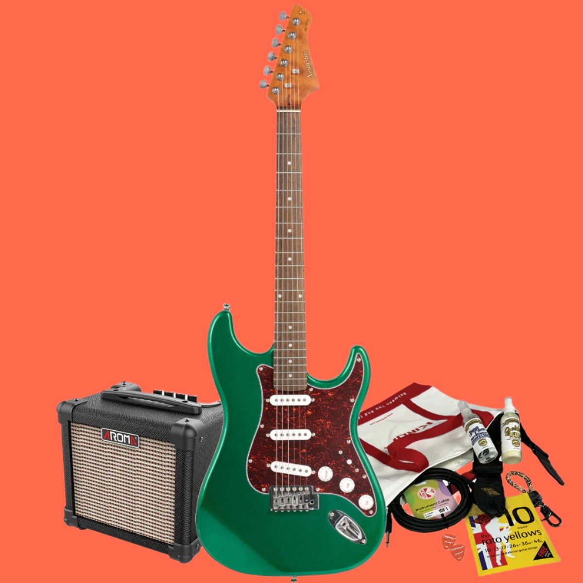 Northstar S-Style Electric Guitar Emerald Green with Aroma 10W Amp & Accessory Pack