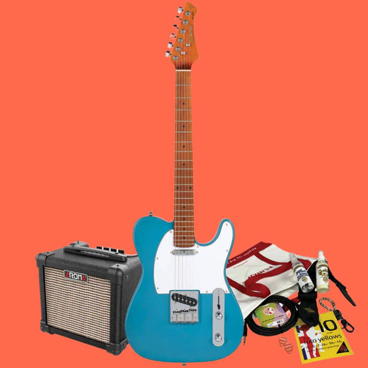 Northstar T-Style Electric Guitar Cadillac Blue with Aroma 10W Amp & Accessory Pack