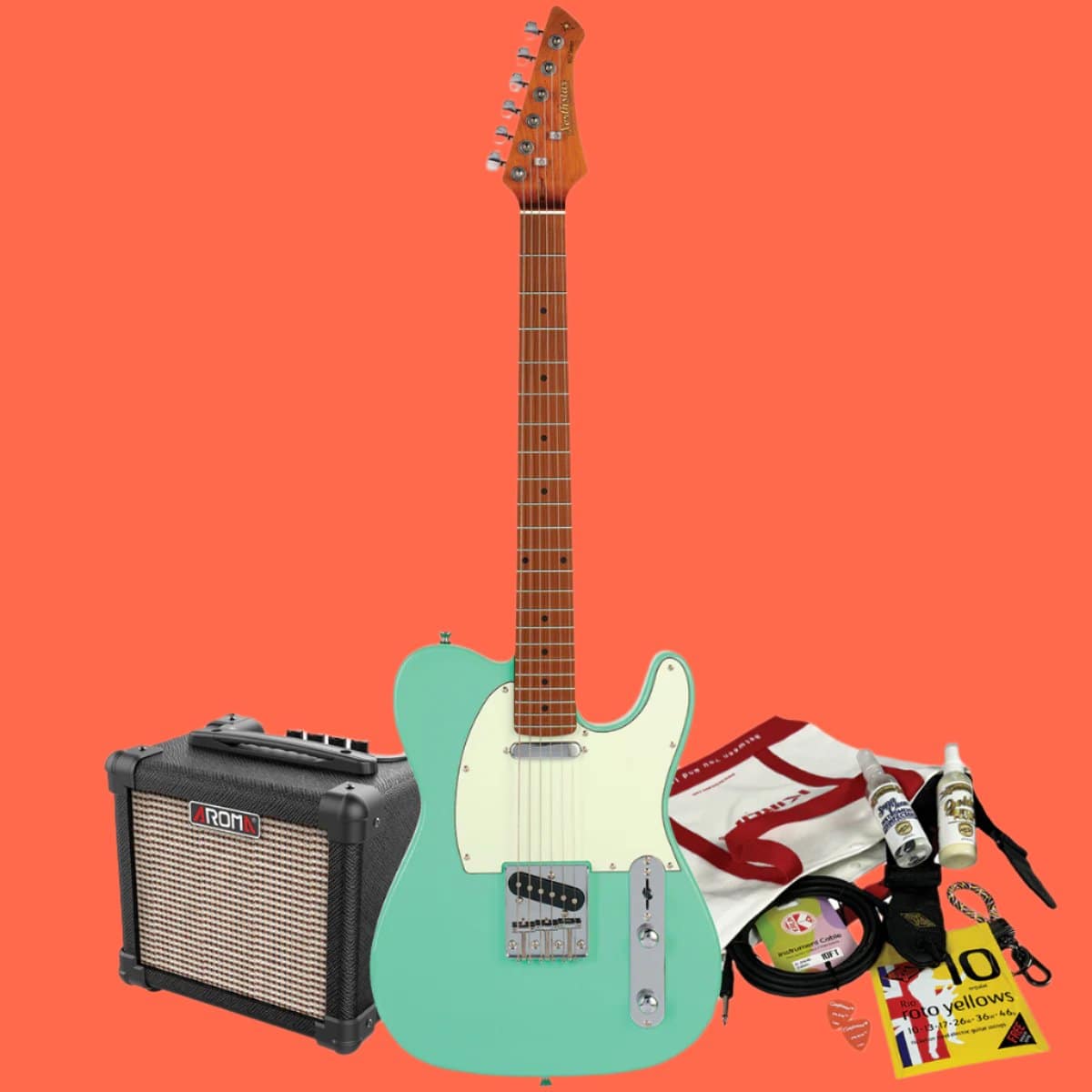 Northstar T-Style Electric Guitar Sea Foam Green with Aroma 10W Amp & Accessory Pack