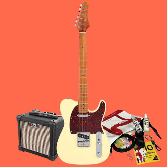 Northstar T-Style Electric Guitar Vintage White with Aroma 10W Amp & Accessory Pack