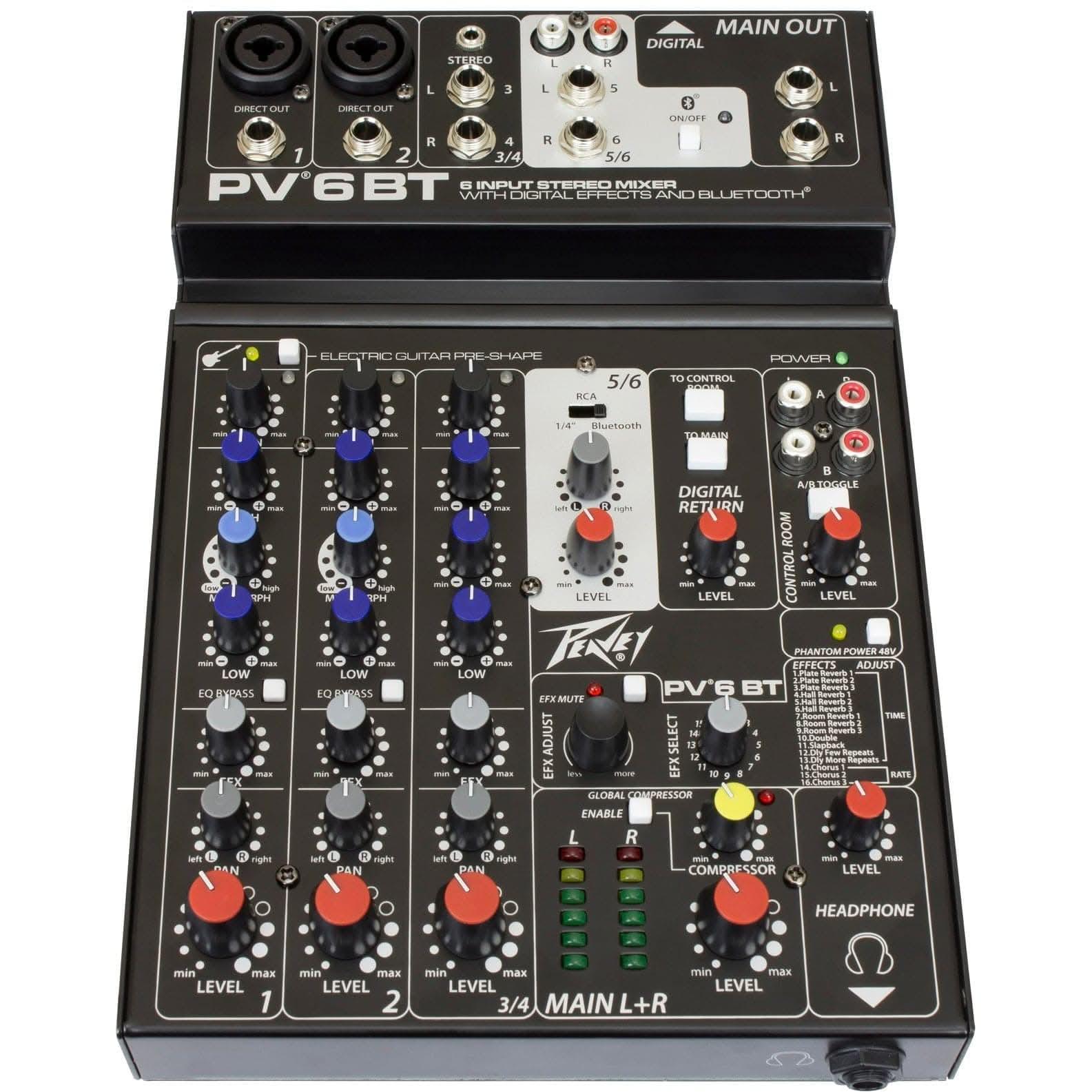 Peavey PV Series "PV-6BT" Compact 6-Channel Mixer with Bluetooth - GIG Guitars