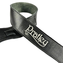 Pratley 2.5" Black Leather Strap with Suede Backing and embroidered logo Pratley Guitars NatMusProduct, Straps 1