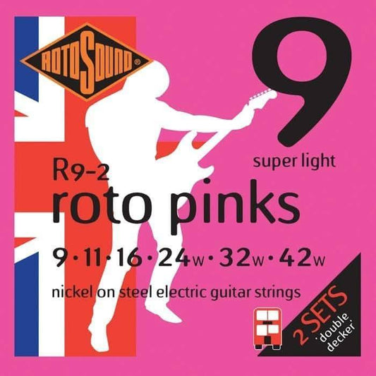 Rotosound R92 Roto Pink Electric String Set 2 Pack 9-42 - GIG Guitars