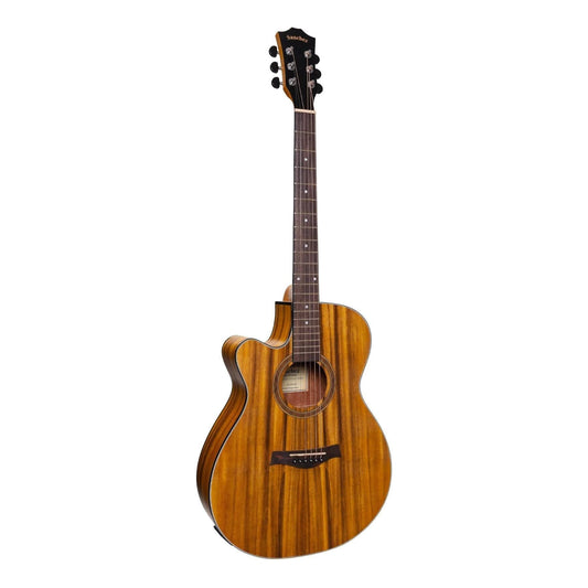 Sanchez Left Handed Acoustic-Electric Small Body Cutaway Guitar (Koa) - GIG Guitars