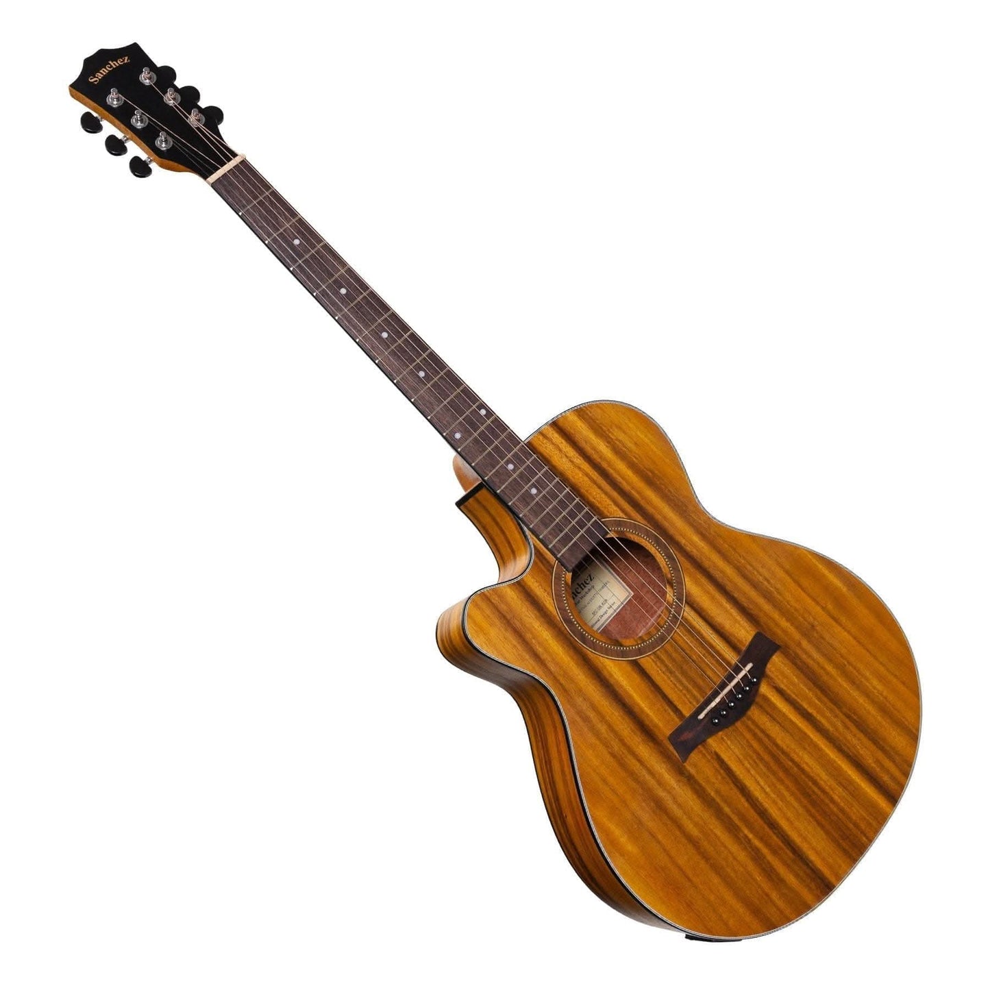 Sanchez Left Handed Acoustic-Electric Small Body Cutaway Guitar (Koa) - GIG Guitars