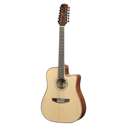 Timberidge '1 Series' 12-String Spruce Solid Top Acoustic-Electric Dreadnought Cutaway Guitar Natural Gloss