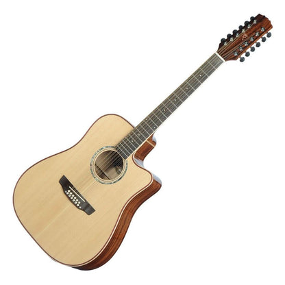 Timberidge '1 Series' 12-String Spruce Solid Top Acoustic-Electric Dreadnought Cutaway Guitar Natural Gloss