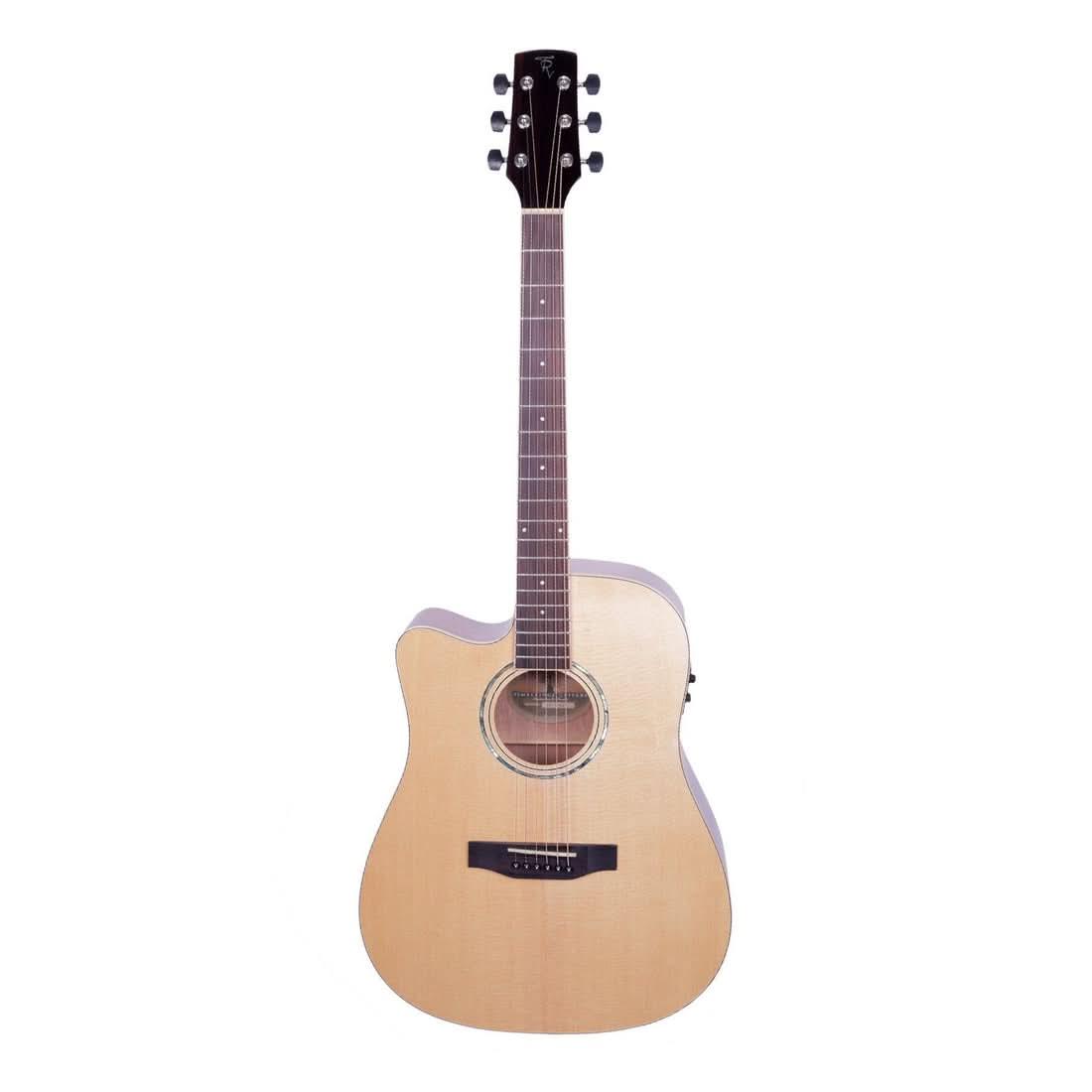 Timberidge '1 Series' Left Handed Spruce Solid Top Acoustic-Electric Dreadnought Cutaway Guitar Natural Gloss