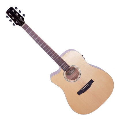 Timberidge '1 Series' Left Handed Spruce Solid Top Acoustic-Electric Dreadnought Cutaway Guitar Natural Gloss