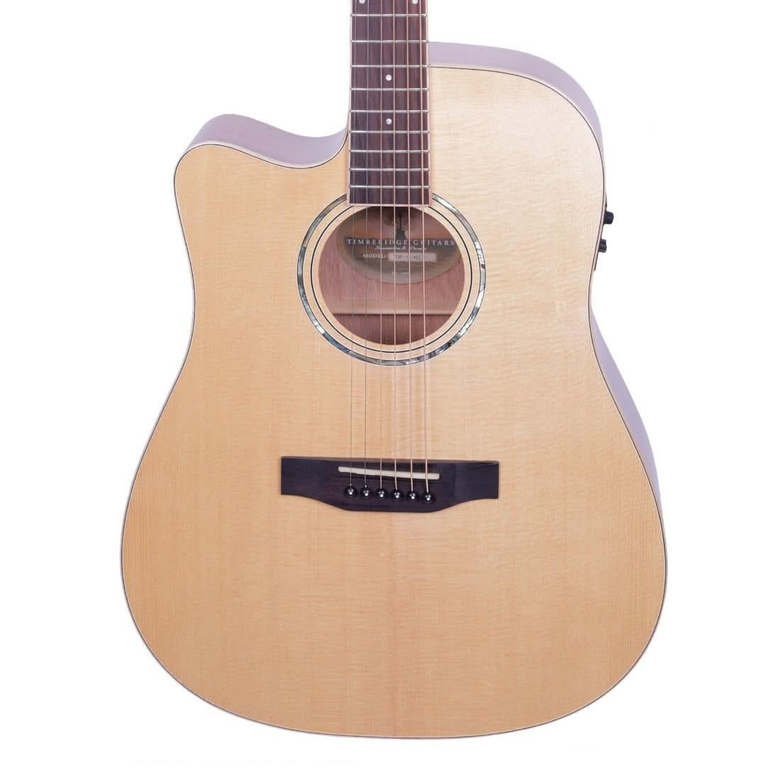 Timberidge '1 Series' Left Handed Spruce Solid Top Acoustic-Electric Dreadnought Cutaway Guitar Natural Gloss