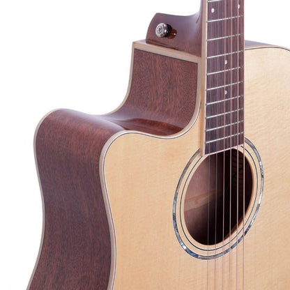 Timberidge '1 Series' Left Handed Spruce Solid Top Acoustic-Electric Dreadnought Cutaway Guitar Natural Gloss