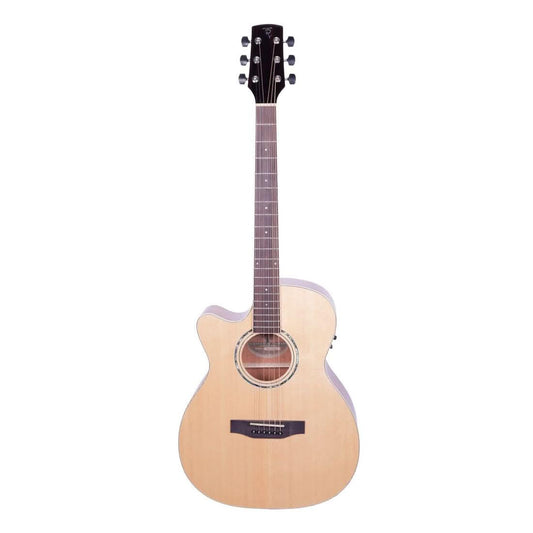 Timberidge '1 Series' Left Handed Spruce Solid Top Acoustic-Electric Small Body Cutaway Guitar Natural Gloss