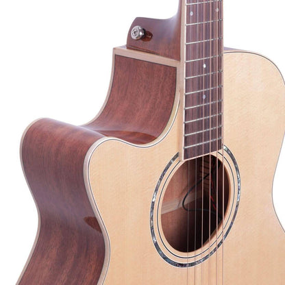 Timberidge '1 Series' Left Handed Spruce Solid Top Acoustic-Electric Small Body Cutaway Guitar Natural Gloss