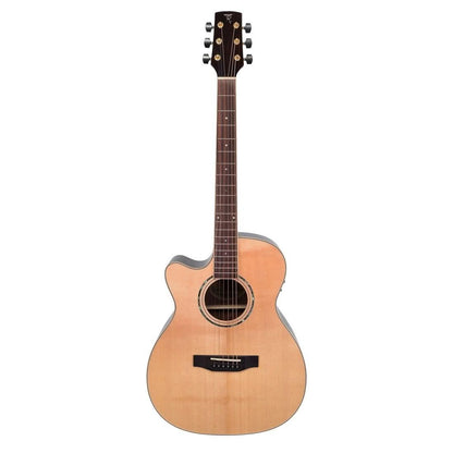 Timberidge '3 Series' Left Handed Spruce Solid Top Acoustic-Electric Small Body Cutaway Guitar Natural Gloss