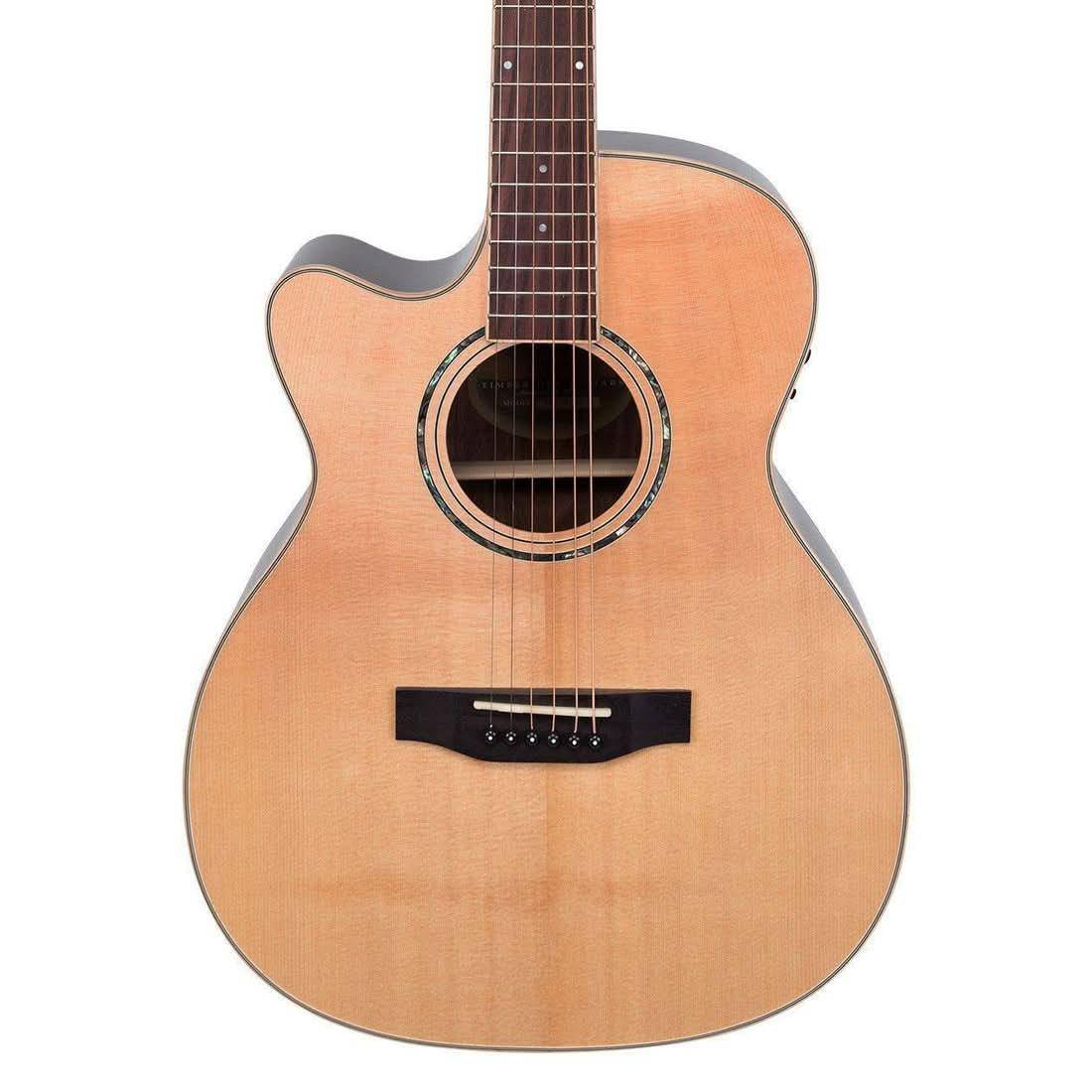 Timberidge '3 Series' Left Handed Spruce Solid Top Acoustic-Electric Small Body Cutaway Guitar Natural Gloss