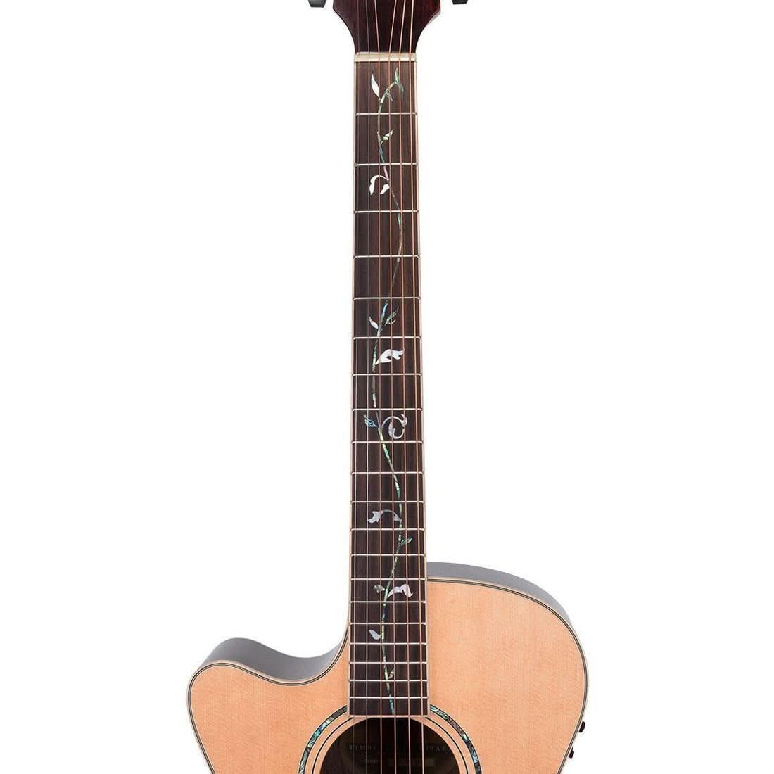 Timberidge '3 Series' Left Handed Spruce Solid Top Acoustic-Electric Small-Body Cutaway Guitar with 'Tree of Life' Inlay Natural Gloss