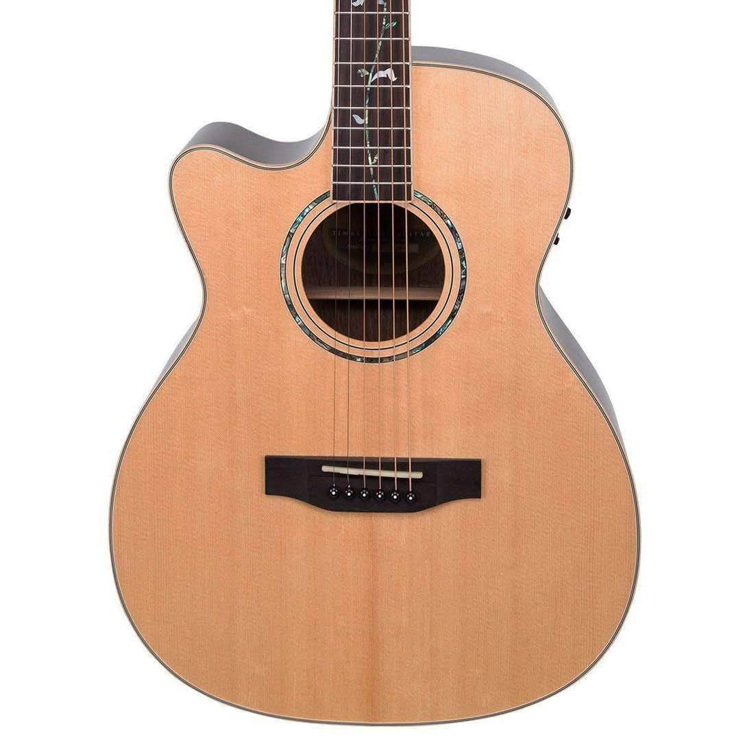 Timberidge '3 Series' Left Handed Spruce Solid Top Acoustic-Electric Small-Body Cutaway Guitar with 'Tree of Life' Inlay Natural Gloss