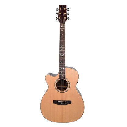 Timberidge '3 Series' Left Handed Spruce Solid Top Acoustic-Electric Small-Body Cutaway Guitar with 'Tree of Life' Inlay Natural Gloss