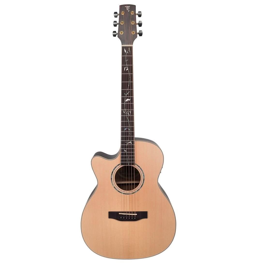 Timberidge '3 Series' Left Handed Spruce Solid Top Acoustic-Electric Small Body Cutaway Guitar with 'Tree of Life' Inlay Natural Satin