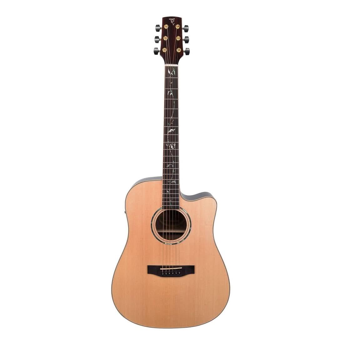 Timberidge '3 Series' Spruce Solid Top Acoustic-Electric Dreadnought Cutaway Guitar with 'Tree of Life' Inlay Natural Gloss