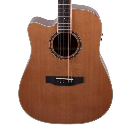 Timberidge '4 Series' Left Handed Cedar Solid Top Acoustic-Electric Dreadnought Cutaway Guitar Natural Satin