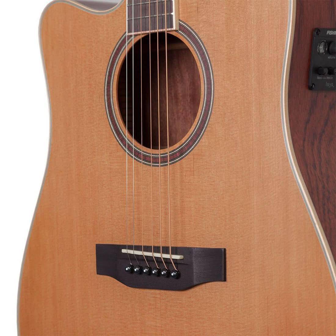 Timberidge '4 Series' Left Handed Cedar Solid Top Acoustic-Electric Dreadnought Cutaway Guitar Natural Satin