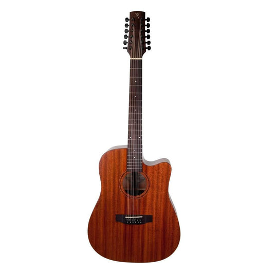 Timberidge 'Messenger Series' 12-String Mahogany Solid Top Acoustic-Electric Dreadnought Cutaway Guitar Natural Satin