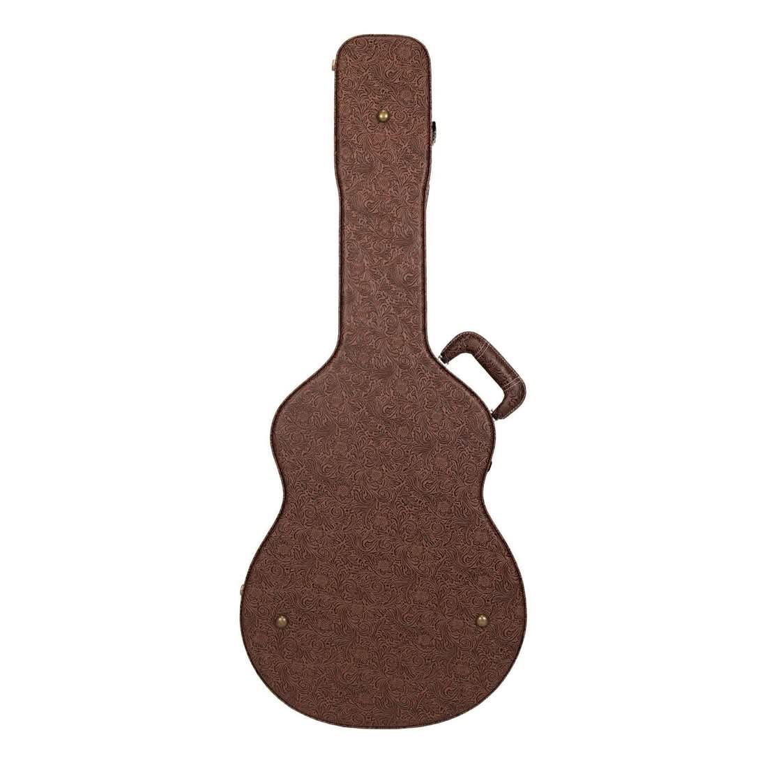 Timberidge Deluxe Shaped Small Body Acoustic Guitar Hard Case Paisley Brown