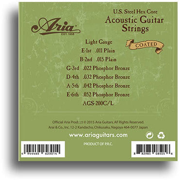 Aria Coated Phosphor Bronze Light Gauge Guitar String Set 11-52