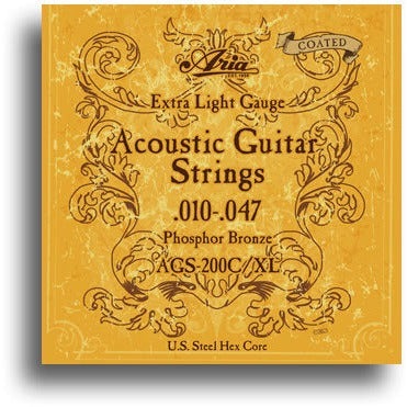 Aria Coated Phosphor Bronze Extra Light Gauge Guitar String Set 10-47