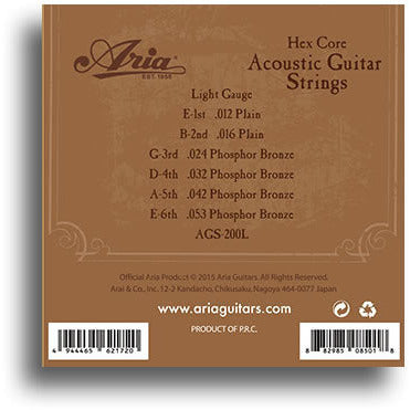Aria Phosphor Bronze Light Gauge Guitar String Set 12-53