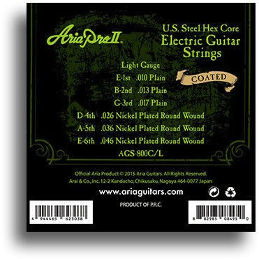 Aria Electric Guitar Light Gauge Coated String Set 10-46