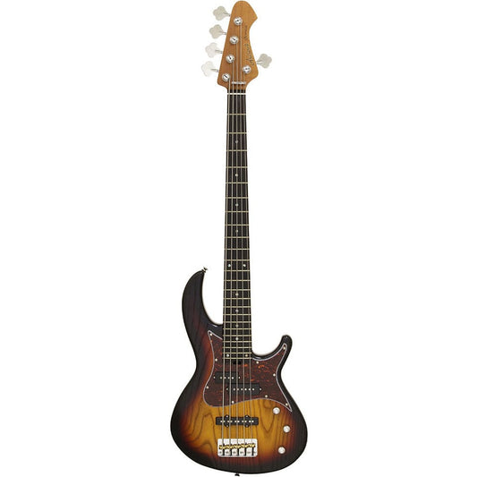 Aria 313MK2 Detroit Series 5-String Electric Bass Guitar in Open-Pore Sunburst Finish