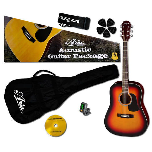 Aria Prodigy Series Acoustic Guitar Package in Brown Sunburst