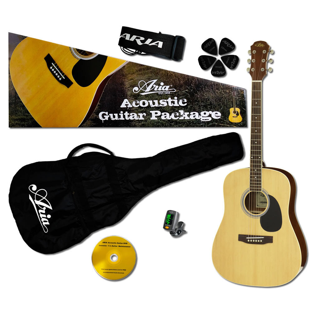 Aria Prodigy Series Acoustic Guitar Package in Natural Matte Finish