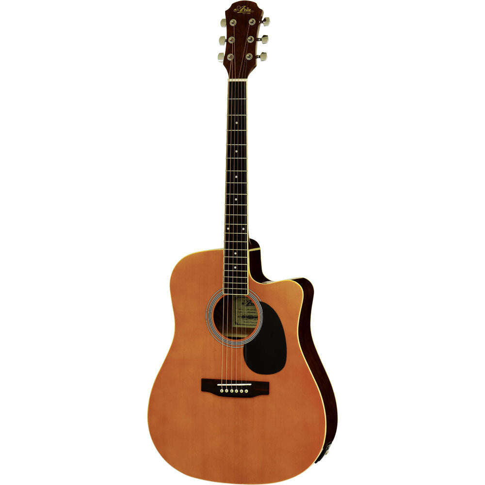 Aria AWN-15 Prodigy Series AC/EL Dreadnought Guitar with Cutaway in Natural Satin