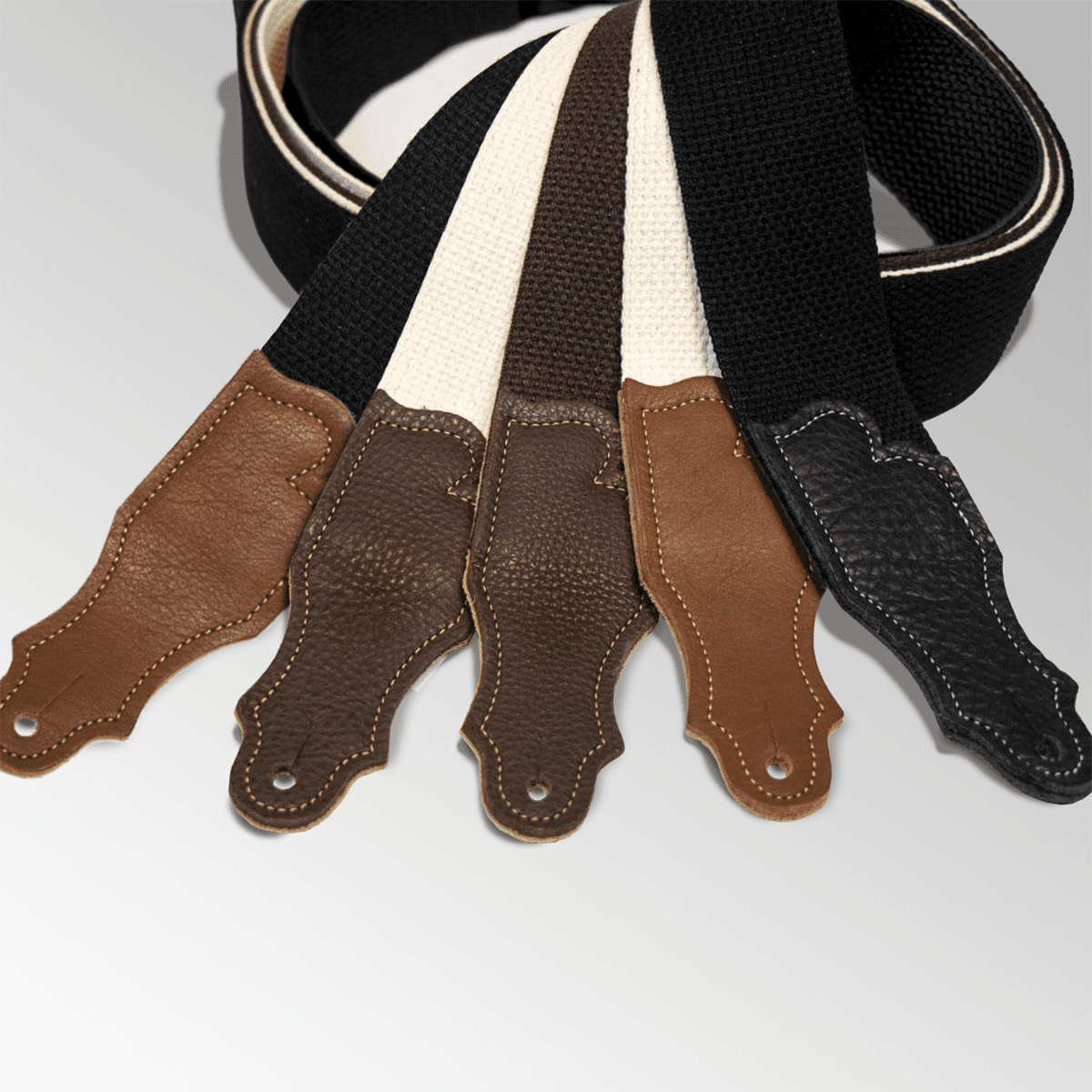 Franklin 2" Natural Cotton Strap with Pebbled Caramel Glove Leather End Tab