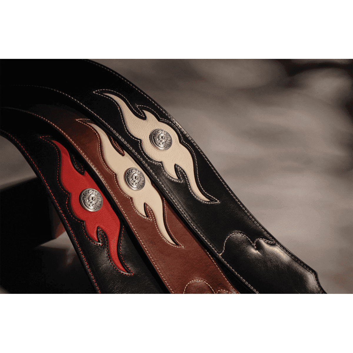 Franklin 2.5" Sculpted Ball Padded Black Leather with Red Western Insert & Concho